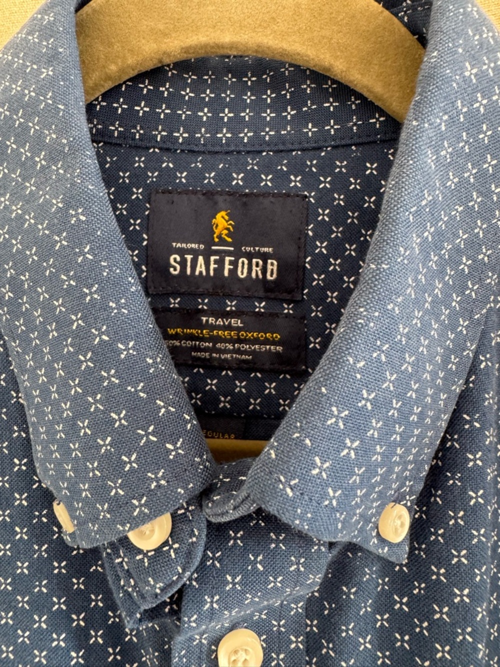 Stafford Navy Blue Small Geometric Print Button-Up